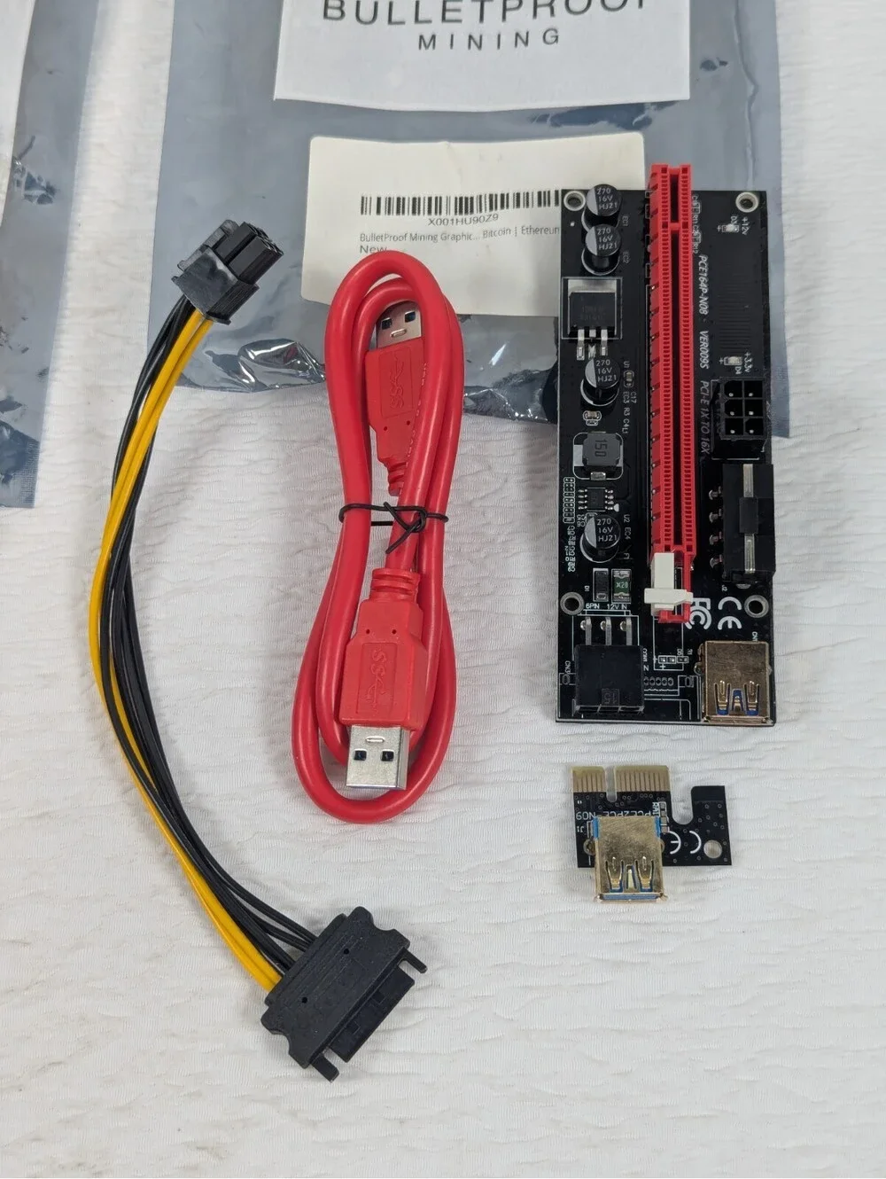Graphics Card PCIe Riser VER 010S 16x to 1x Powered Riser Adapter Card w/USB 3.0